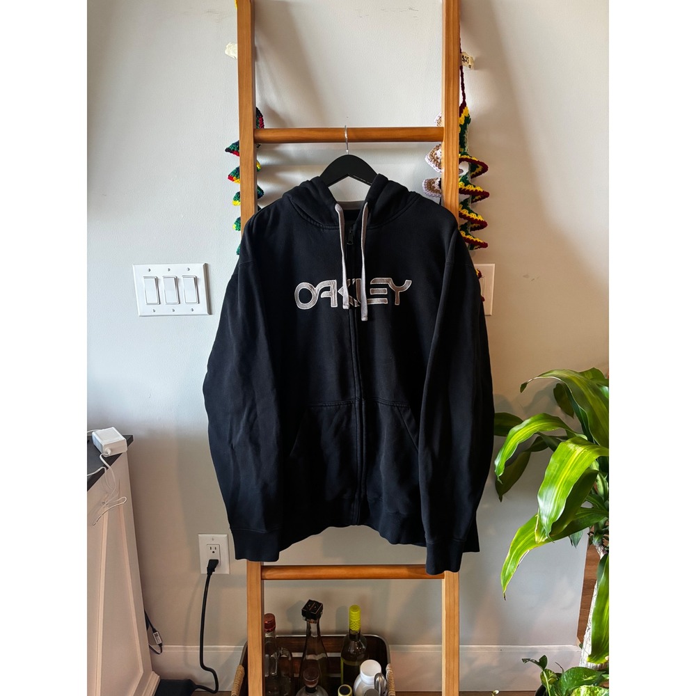 Vintage Y2K Oakley Full Zip Hoodie Black Embroidered Logo Streetwear Mens XL